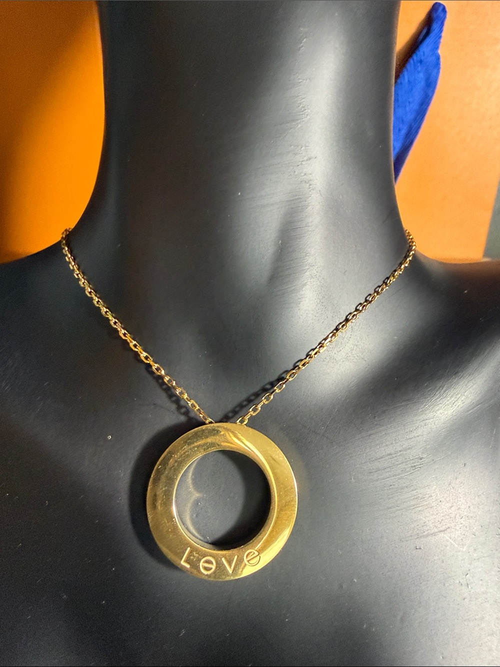 Gold 'Love' Round Pendant Necklace - Timeless Gold Tone